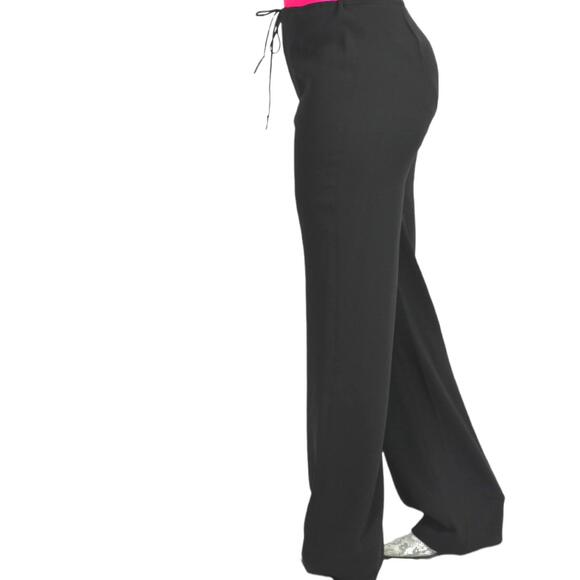 Tahari Dress Pants Black Trousers High Waist Flare Drawstring Crepe Flare Size 6 - Picture 3 of 14